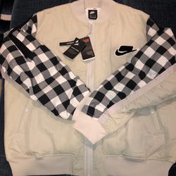 New Nike NSW Bomber Fill Jacket Cream Lumberjack Wht/Blk Plaid Men’s Size XL