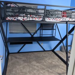 Sturdy Metal Loft Bed and Desk set