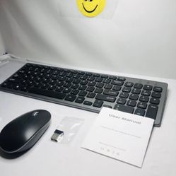 Wireless Keyboard and Mouse - Ergonomic Portable Full Size Keyboard Combo Compact with Number Pad, 2.4G USB Slim Keyboard Mouse for PC Computer Mac Ma