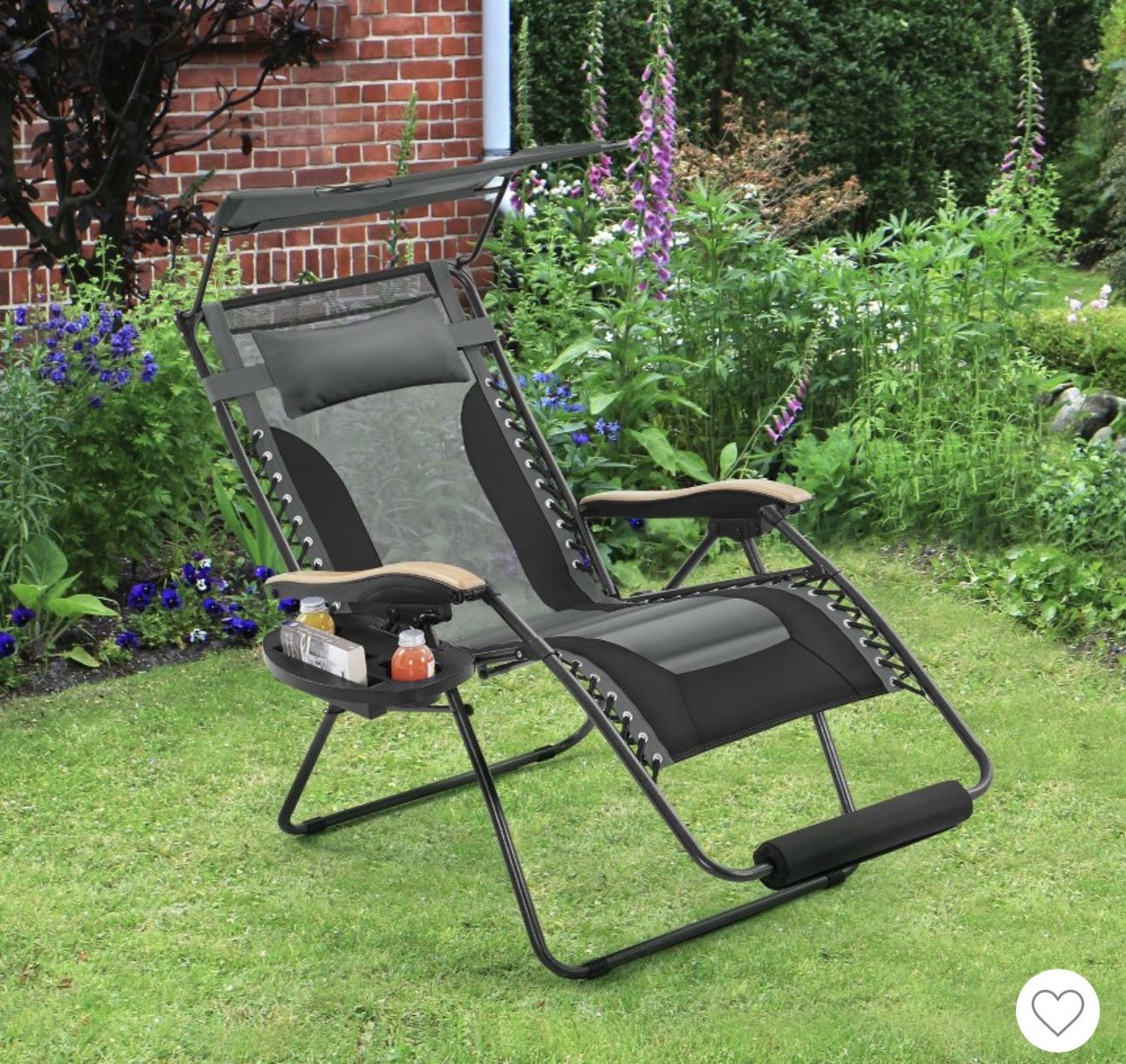 Set Of Two 29in Outdoor Padded seat Zero Gravity Chair, Gray/Black