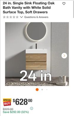 24 in. Floating Oak Bath Vanity with White Top