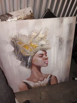 Modern Textured Portrait Canvas Wall Art – Gold Accent African Queen (Large)