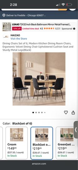 Dining Chairs Set of 6, Modern Kitchen Dining Room Chairs, Ergonomic Velvet Dining Chair Upholstered Cushion Seat and Sturdy Metal Legs(Black)