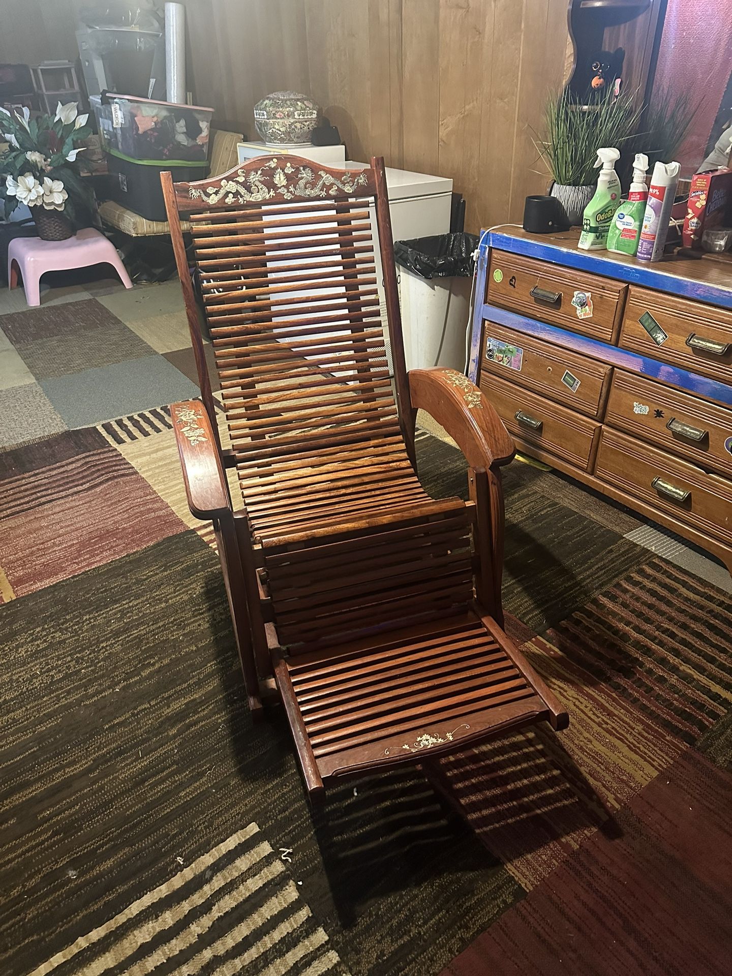 Chinese Antique Dragon Pearl Embroidery Wood Chair