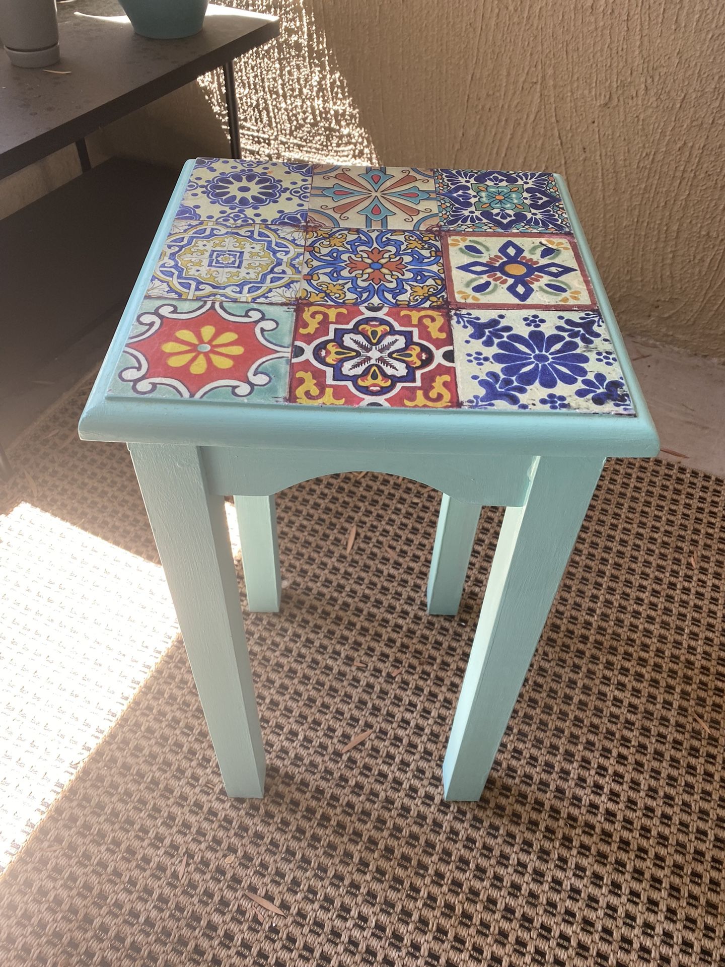 Spanish Tile Decoupage Side Table