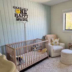 Newton Mattress , Ikea Crib, Slim Nursery Chair 