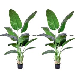 5FT Artificial Bird of Paradise Plant,Faux Palm Tree Potted Plant with Real Touch Leaves,Fake Trees for Home Living Room Office Indoor Outdoor Decor