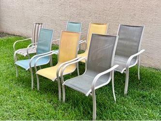 Vintage Sling Patio Chairs - Set of 7 (Stackable)