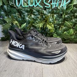 Hoka One One Clifton 9 Sneakers Mens Size 12 D Black Lace Up Shoes