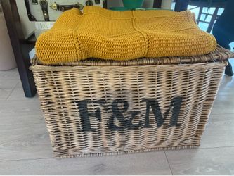 Vintage farmhouse basket storage trunk