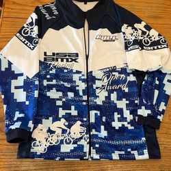 Men’s Athletic Zip Up Thick Jacket In White & Blue USA BMX Bicycle Racing  /Magazine Size S Or Junior 16/18 