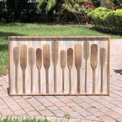 Coastal Wall Decor / Wooden Raised Paddles In Wooden Frame 