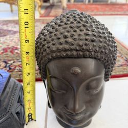 $999 14” Antique Bronze Buddha Head Sculpture Statue With Stand 