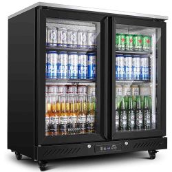 BODEGACOOLER Back Bar Cooler with 2 Glass Doors,7.7 Cu.ft Commercial Bar Beverage Refrigerator Under Counter LED Lighting for Soda Drinks,Beer,Wine wi