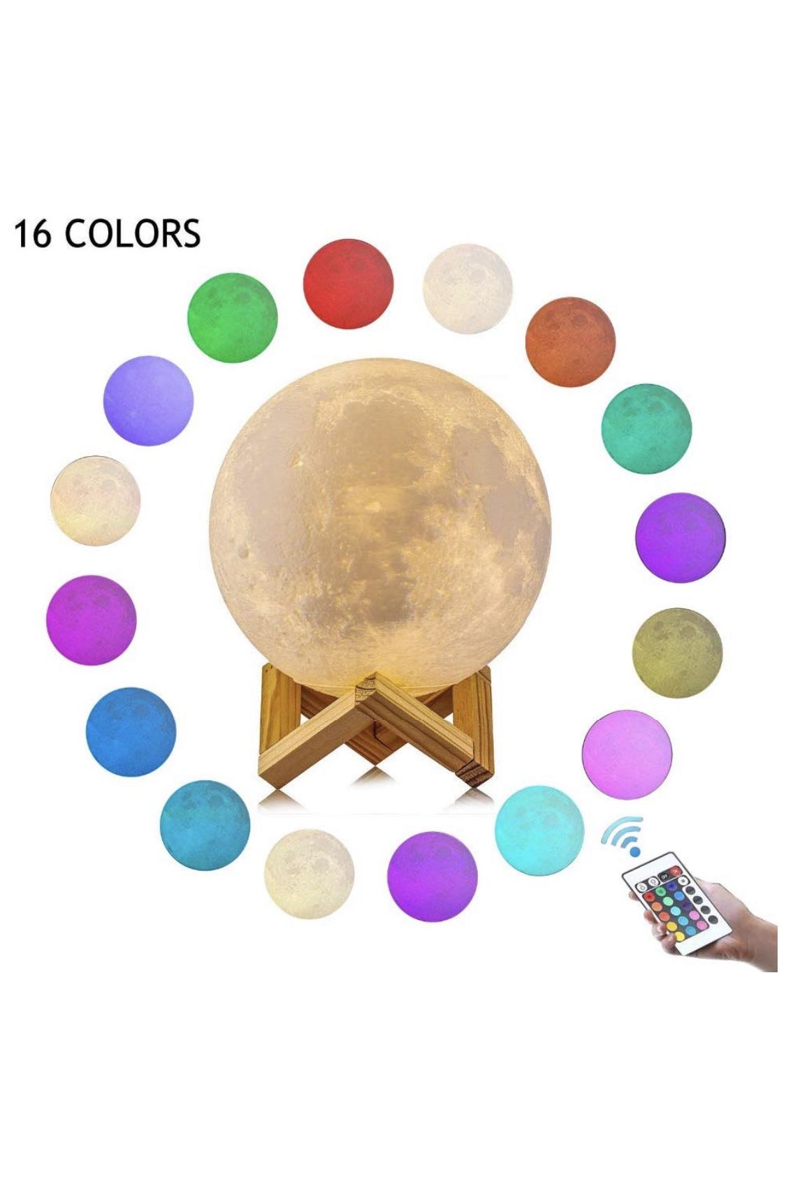 3D Moon Lamp 16 Colors 5.9 inch Night Stand Light Lunar with Remote,Hanging Light, Brightness Control, Touch Control | Night Rechargeable Moon Globe