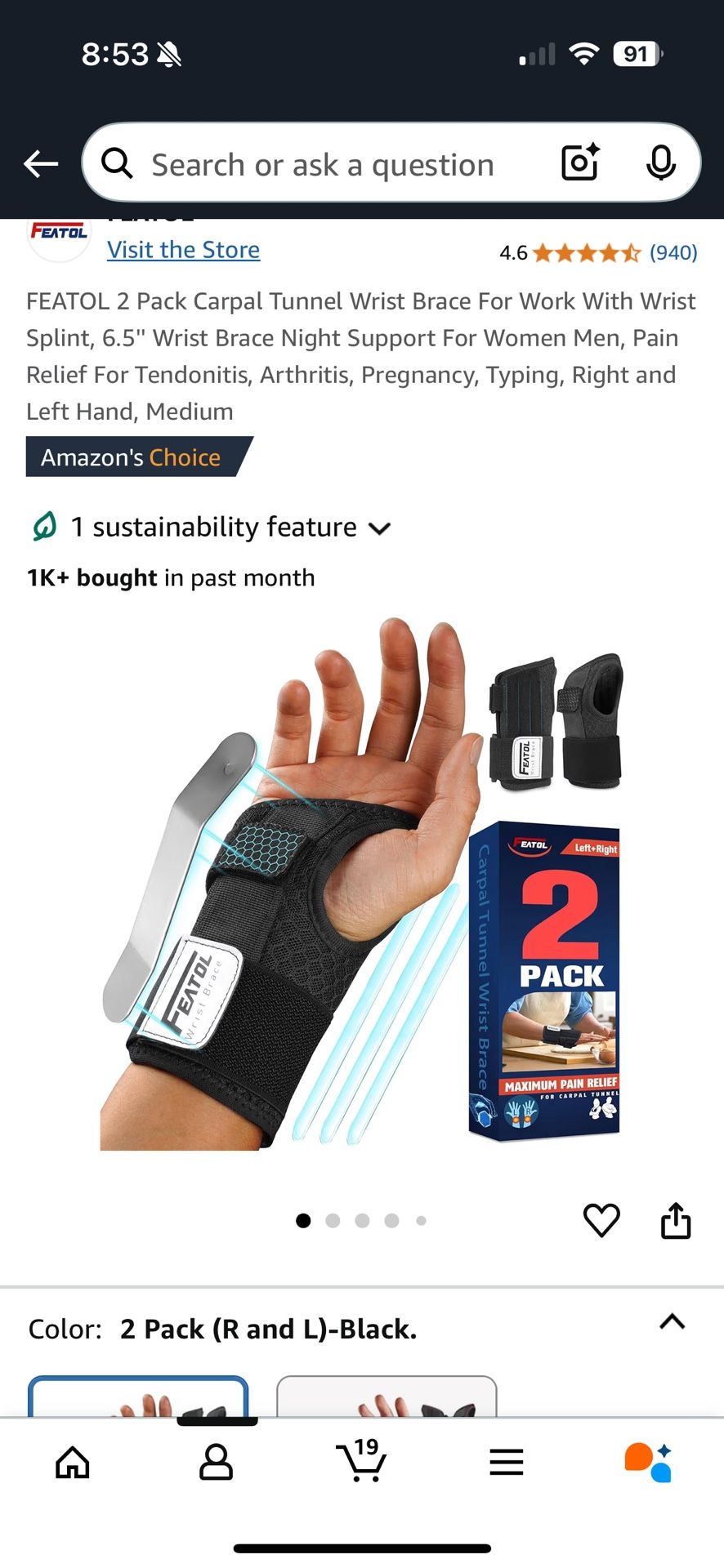 Carpal tunnel Hand Braces - Medium