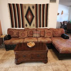 Large Southwestern-Style Sectional Sofa w/ Chaise + Wall Blanket (Optional)