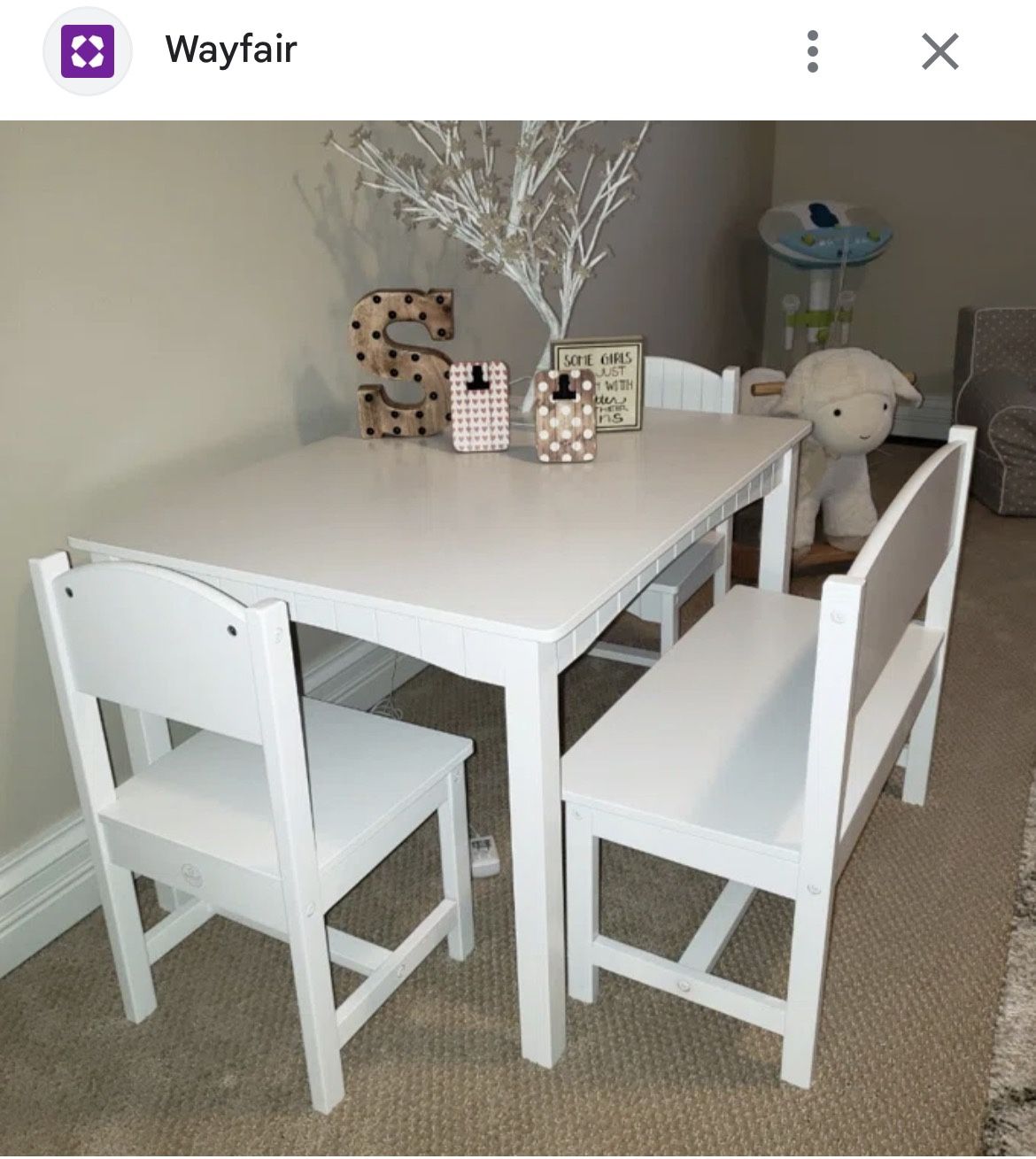 ✨ Kids Wooden Bench & 1 Chair – White ✨