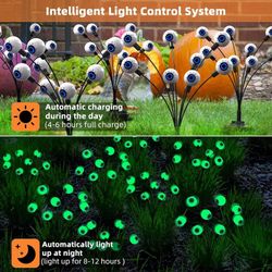 Solar Halloween Lights Outdoor, 2PACKS 16LED Scary Swaying Eyeball Lights Waterproof Decor, 28" Halloween Solar Powered Firefly Yard Lights Outside De