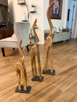 Wooden 3 Elephant statues set hand carved