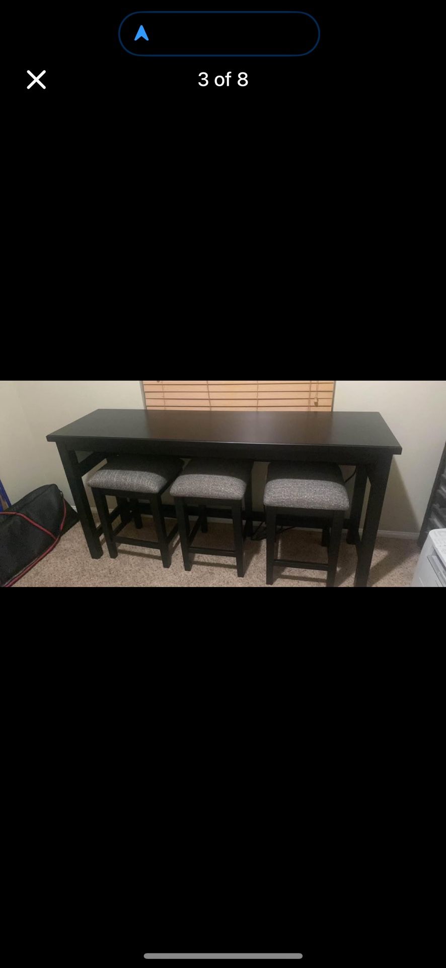 4Pc Black Sofa Table and Cushioned Stools