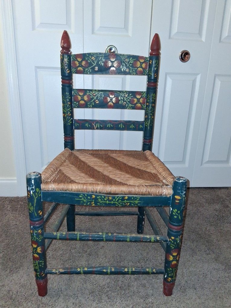 Hand Painted Wooden Chair Either Poland Or Mexican Artwork