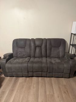 Gray Reclining Sofa with Cup Holders