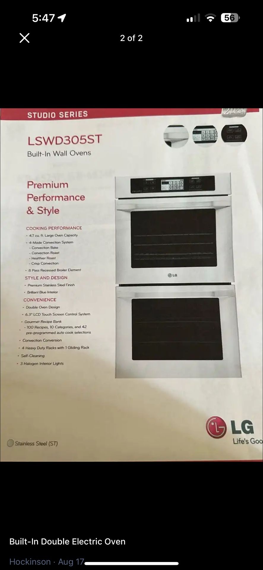 LG Studio Series Double Oven Electric