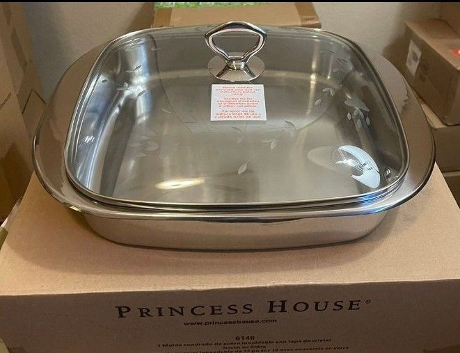 Princess House Stainless Steel 12" x 12" Baker with Glass Lid #6148 New
