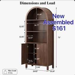 ๐ 71''H Arched Cabinet 5-Tier Bookcase with Fluted Door and Adjustable Shelves
