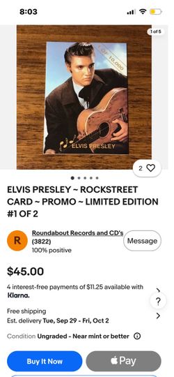 Elvis Presley Collectors Card