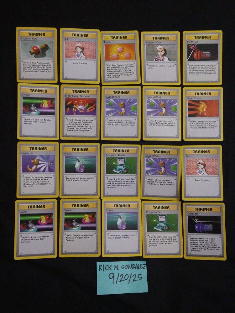 Lot of 20 Vintage 1999 Shadowless Pokémon Trainer Cards