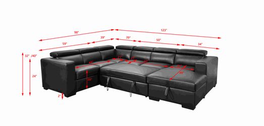 123 Modern U Shaped 7-seat Sectional Sofa Couch with Adjustable Headrest, Sofa Bed with Storage Chaise-Pull Out Couch Bed for Living Room ,Black
