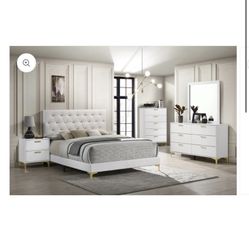 New White Gold Queen Bedroom Set 4 Pieces 