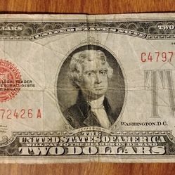 1928 USA America Red Seal $2 Dollars Bill Banknote Currency 