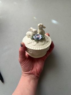 Ceramic Trinket Box with Bunny and Duck