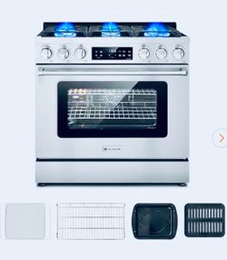 36 in gas range brand new in box WITH 5 YEAR Allstate warranty from Home Depot I can transfer to the new owner