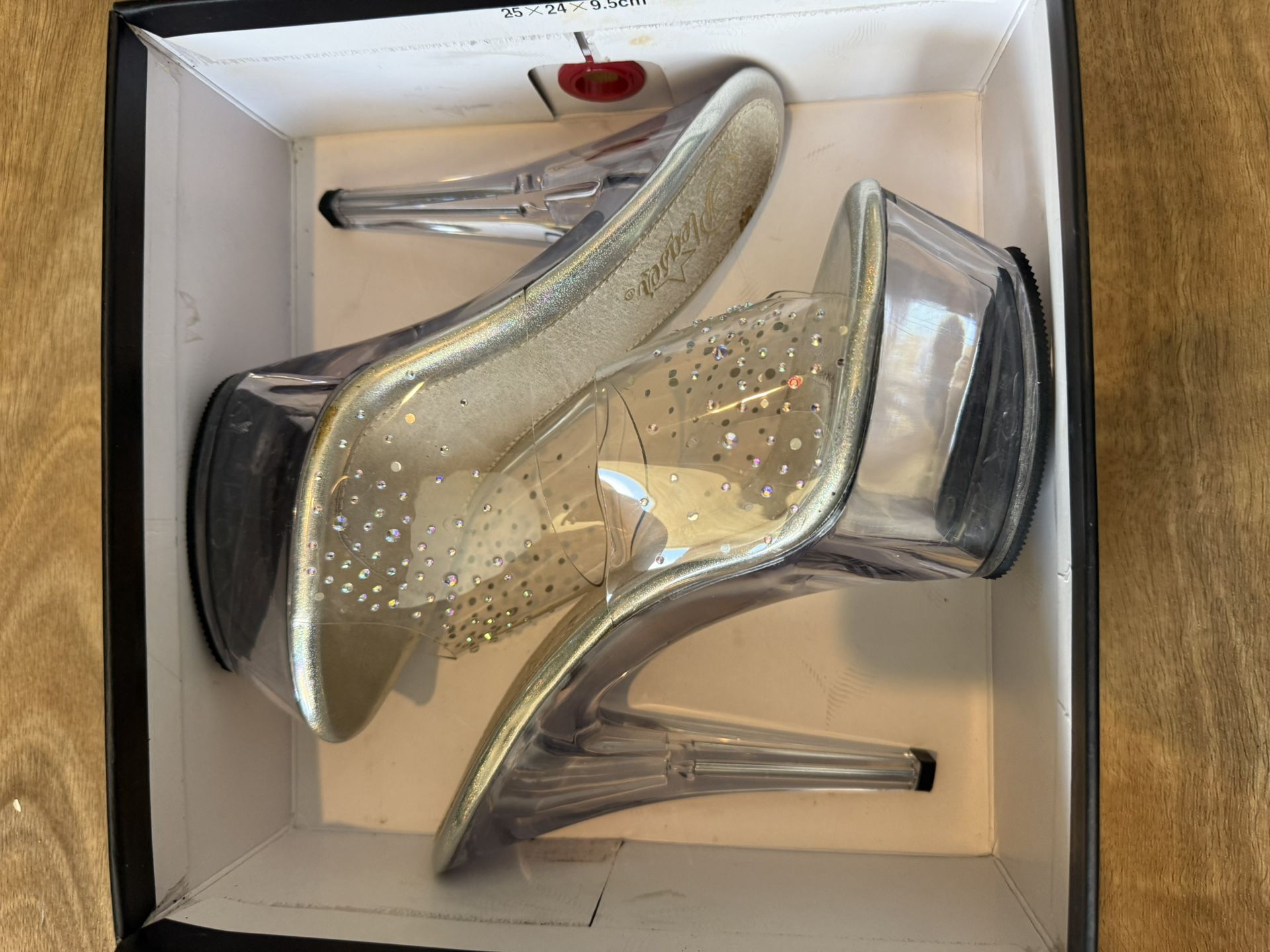 Pleaser Clear Platform Heels with Rhinestones