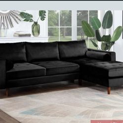 New Velvet Black Sectional Couch 