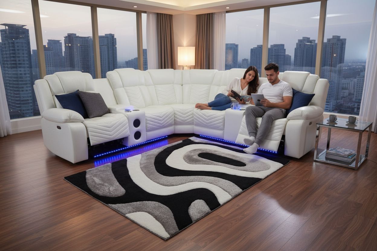 Sectional Sofa White ( 3 Colors) Speakers Led Lughts Recliner NEW