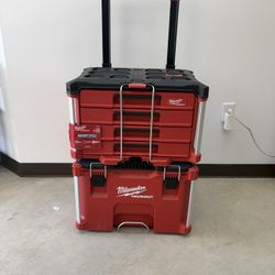 BRAND NEW MILWAUKEE PACKOUT BOXES- Rolling Box And 4 Drawer 