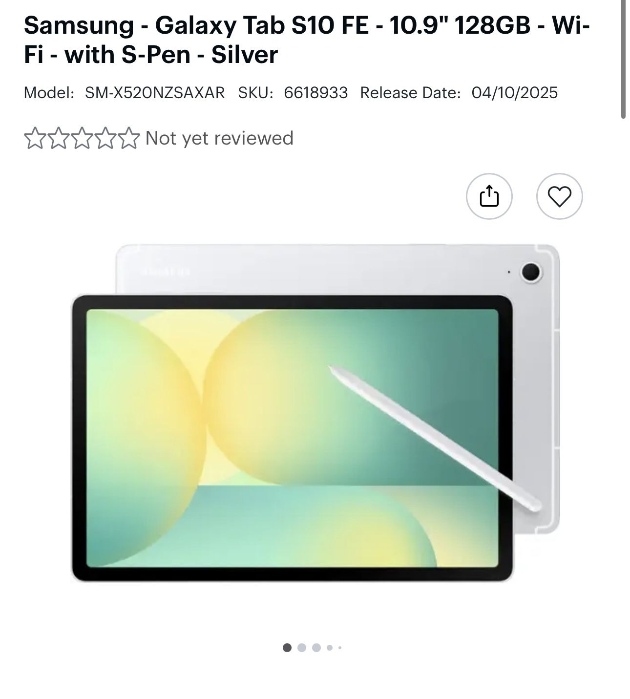 Samsung Galaxy Tab S10 FE 10.9” 128GB With S-Pen Silver