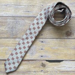 Adolfo Men's Gray and Brown Geometric Square Pattern Polyester Tie