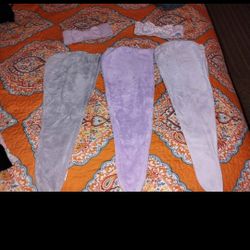 3 Microfiber Hair Towels And Two Headbands $10