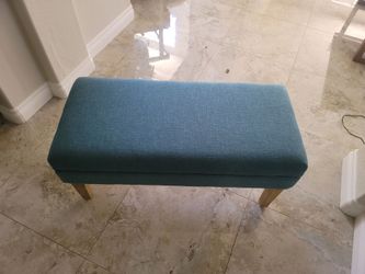 Teal Upholstered Bench with Wood Legs