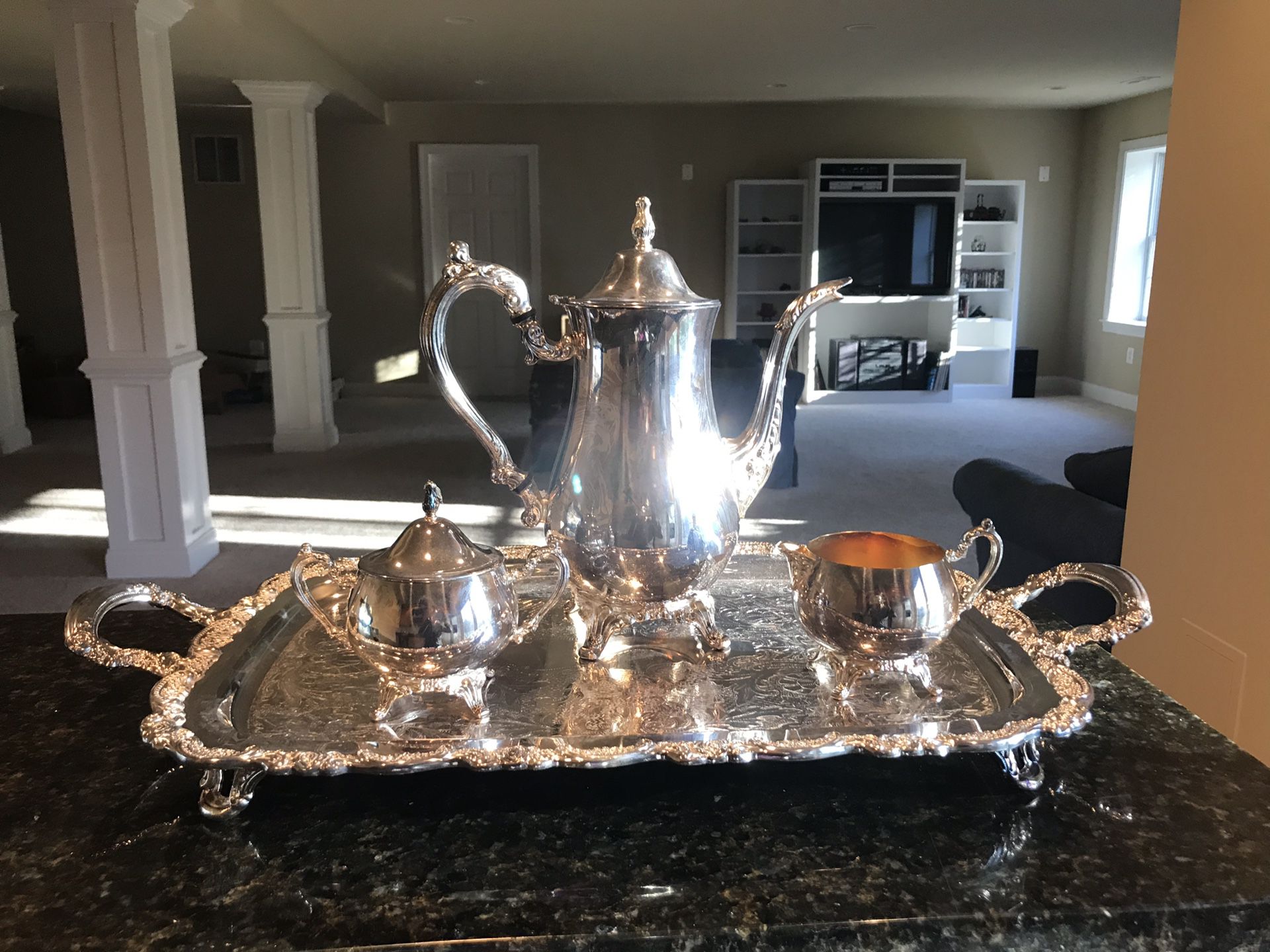 Oneida silver plate tea set and tray