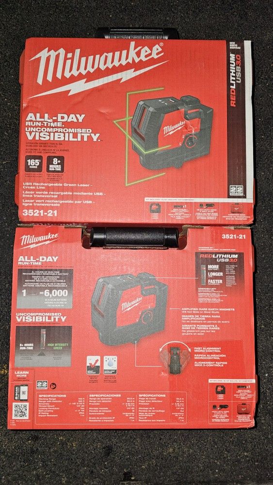 Milwaukee
100 ft. REDLITHIUM Lithium-Ion USB Green Rechargeable Cross Line Laser Level with Charger