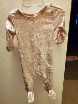 Beautiful never worn pink velour HannaKay baby footie with pom pom hat