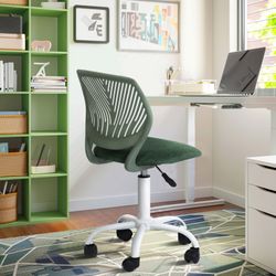 Homy Casa CARNATION Montego Green Fabric Ergonomic Office Chair with White Base for Study & Home Office Open Box
