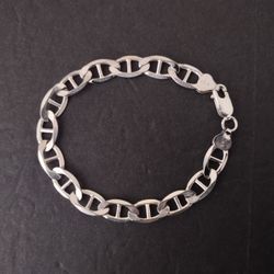 Elegant .925 Italy Sterling Silver Mariner Link Bracelet - 7.82" Long & 8mm Wide